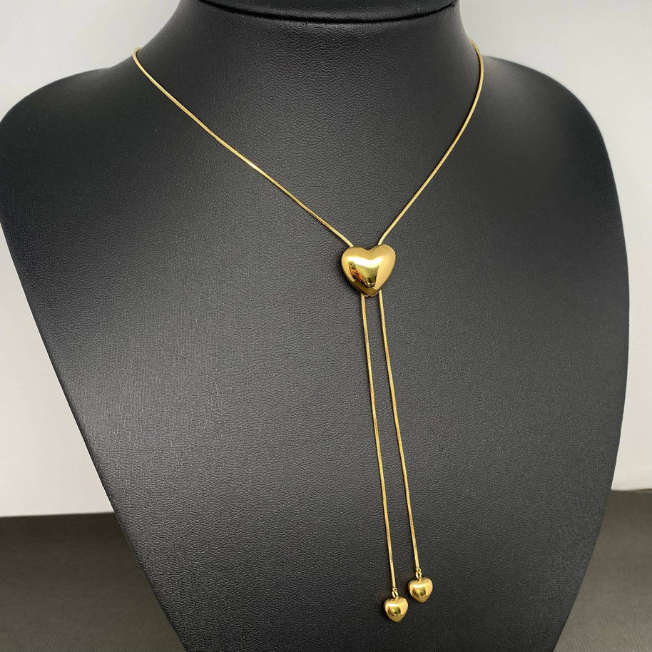 Glossy Heart 18K GP S.Steel lariat Necklace