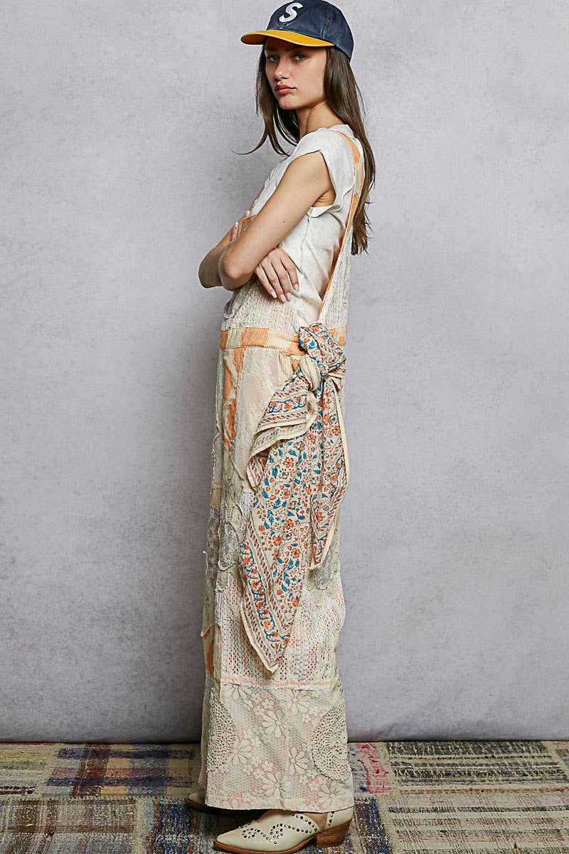 Floral Patchwork Woven Overalls