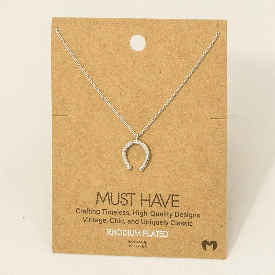 Gold Dipped Cz Western Horse Shoe Necklace