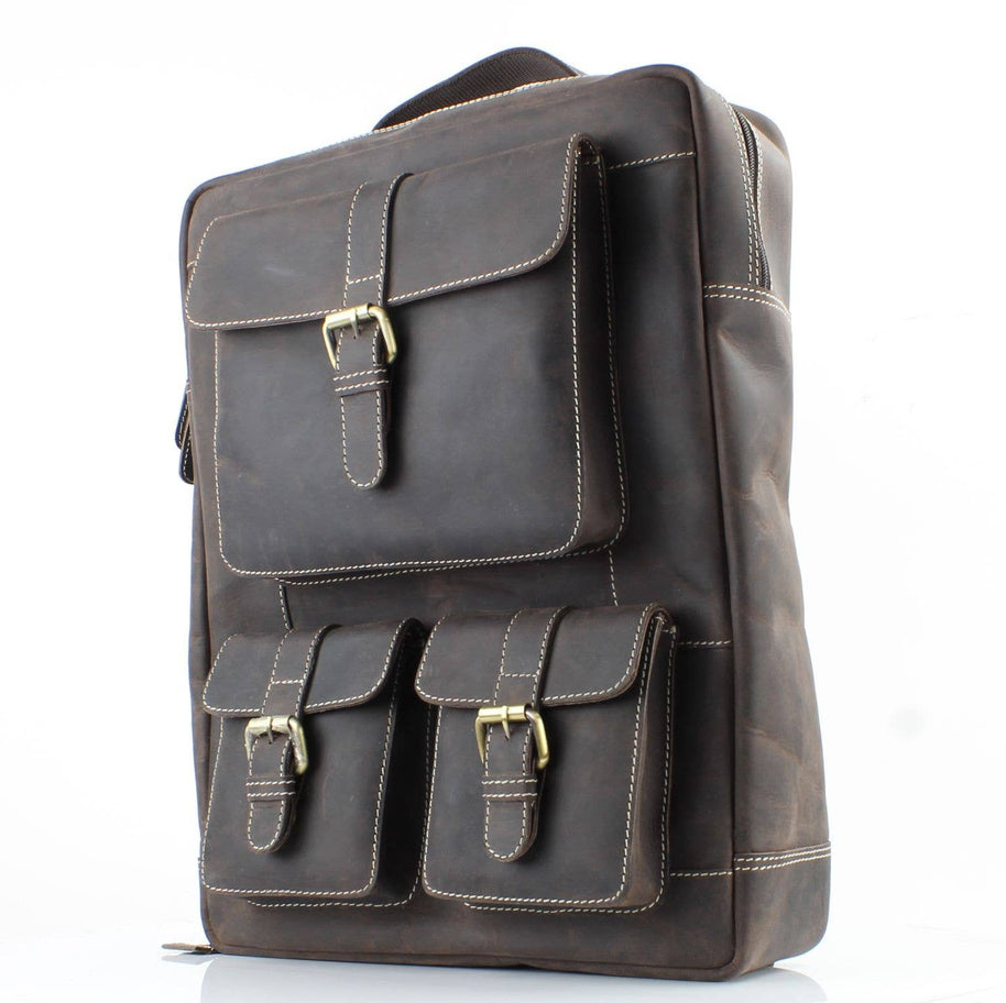 Hunter Leather Backpack with Front Pockets