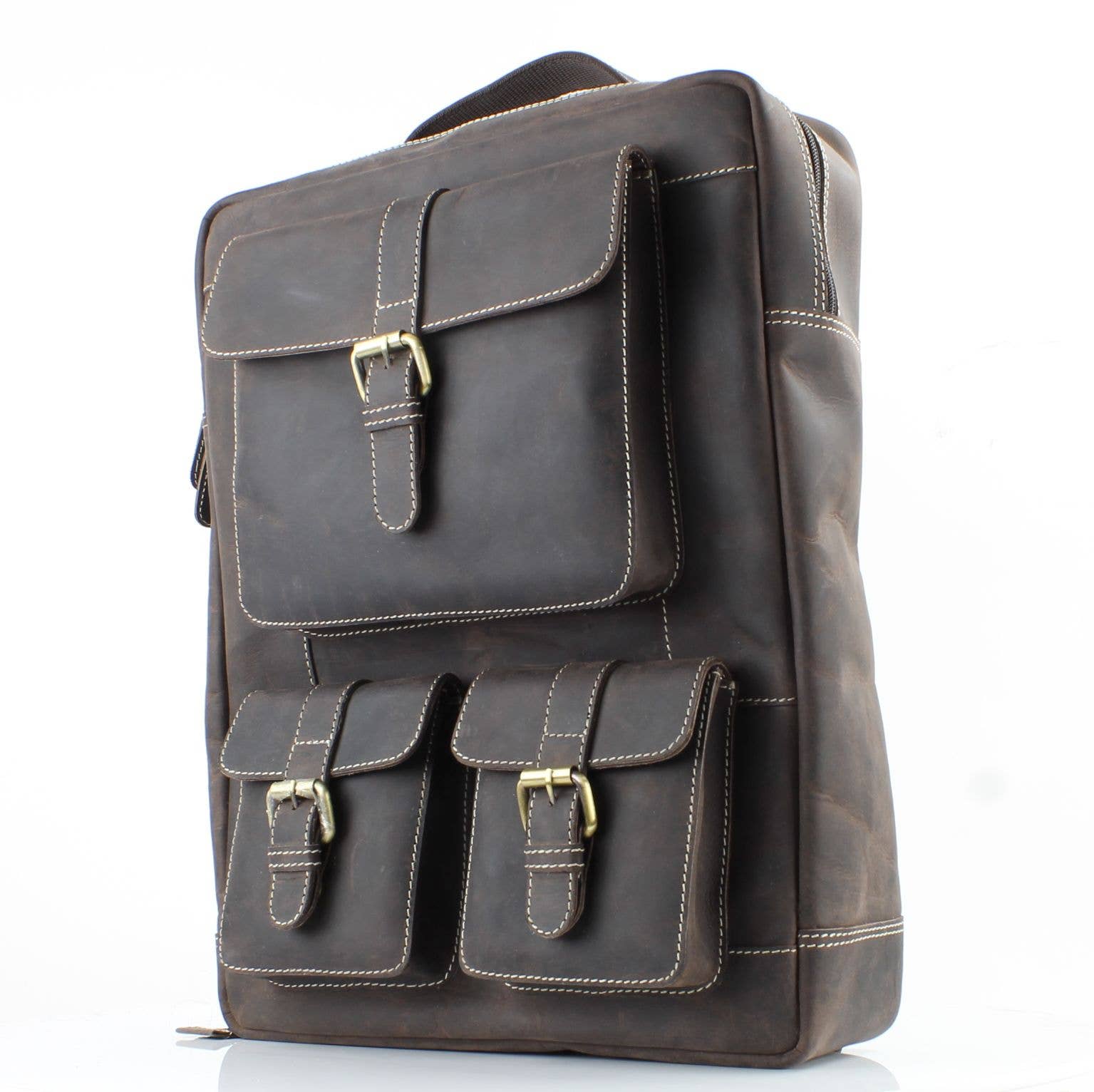Hunter Leather Backpack with Front Pockets