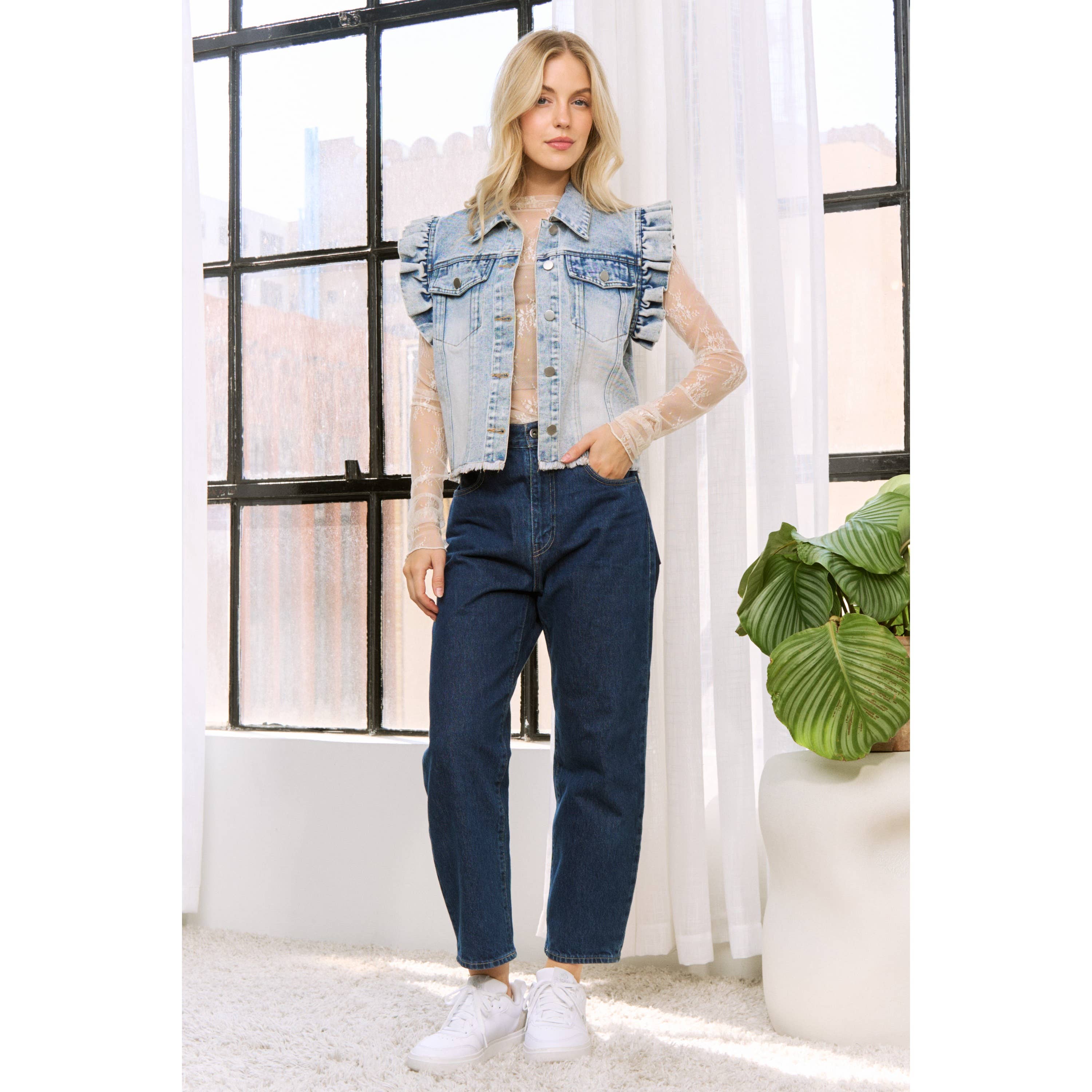 Denim Vest with Ruffles