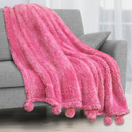 Pom Pom Twin Sherpa Blanket, Pink