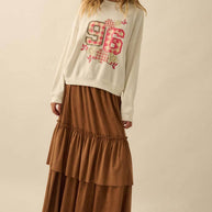 Faux Suede Tiered Maxi Skirt