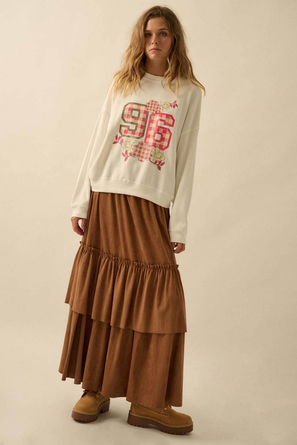 Faux Suede Tiered Maxi Skirt