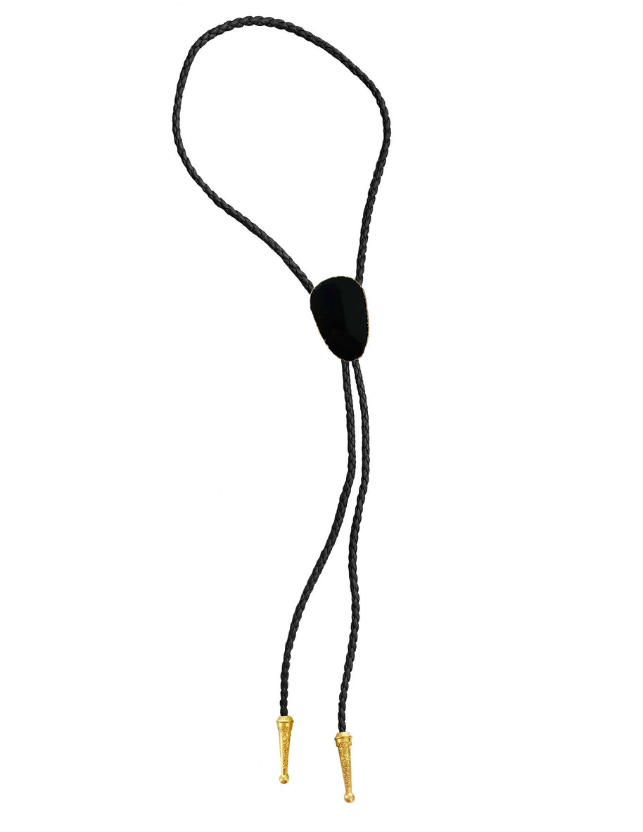 Gemstone Bolo Tie - Onyx (Gold)