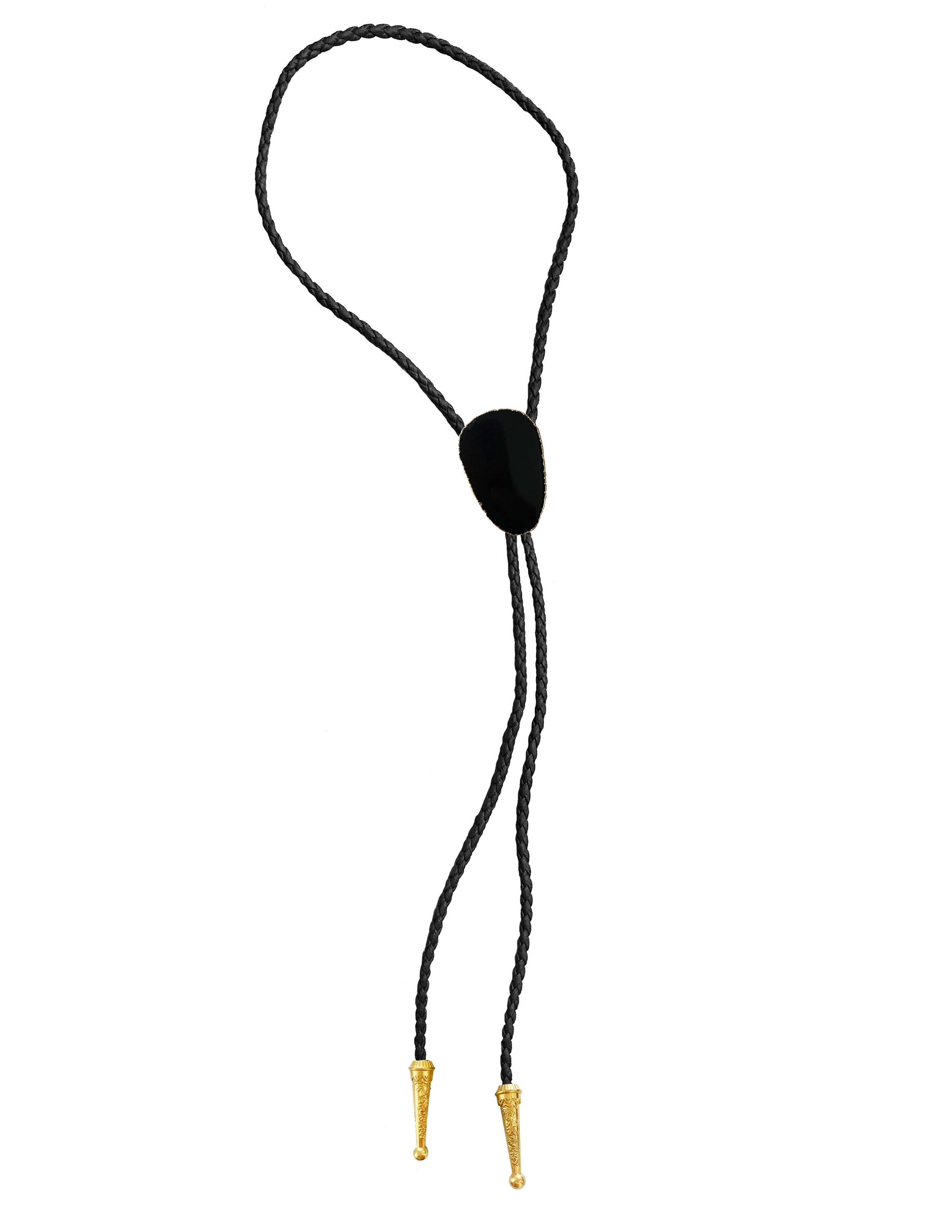 Gemstone Bolo Tie - Onyx (Gold)
