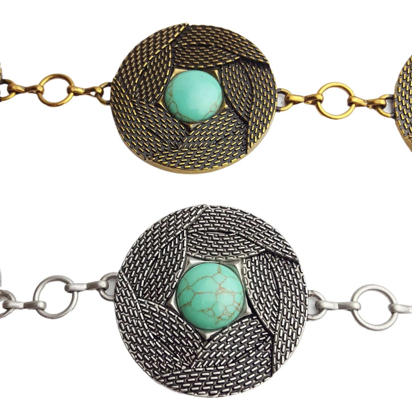 Round concho Chain belt with turquoise stone