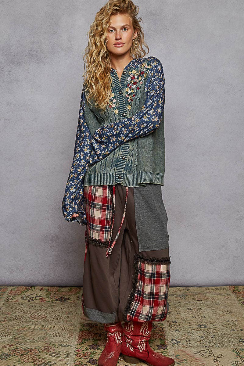 Embroidered Floral Patwork Sweater