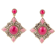 Embellished Pink Quartz Golden Post Drop Earrings