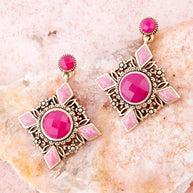 Embellished Pink Quartz Golden Post Drop Earrings