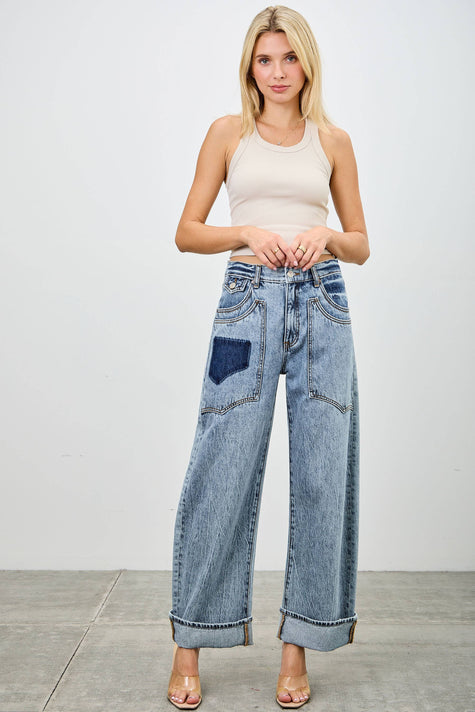 High-Rise Western Patch Barrel Jeans