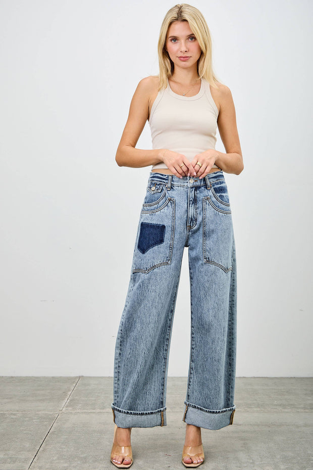 High-Rise Western Patch Barrel Jeans