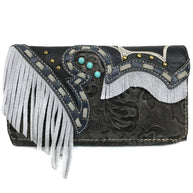 Suede Fringe Western Floral Crossbody Wallet