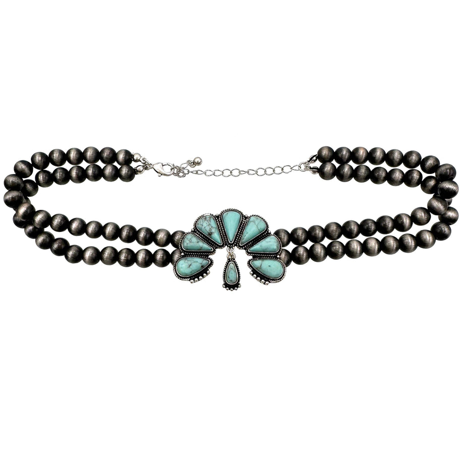 Western Turquoise Blossom Choker Necklace