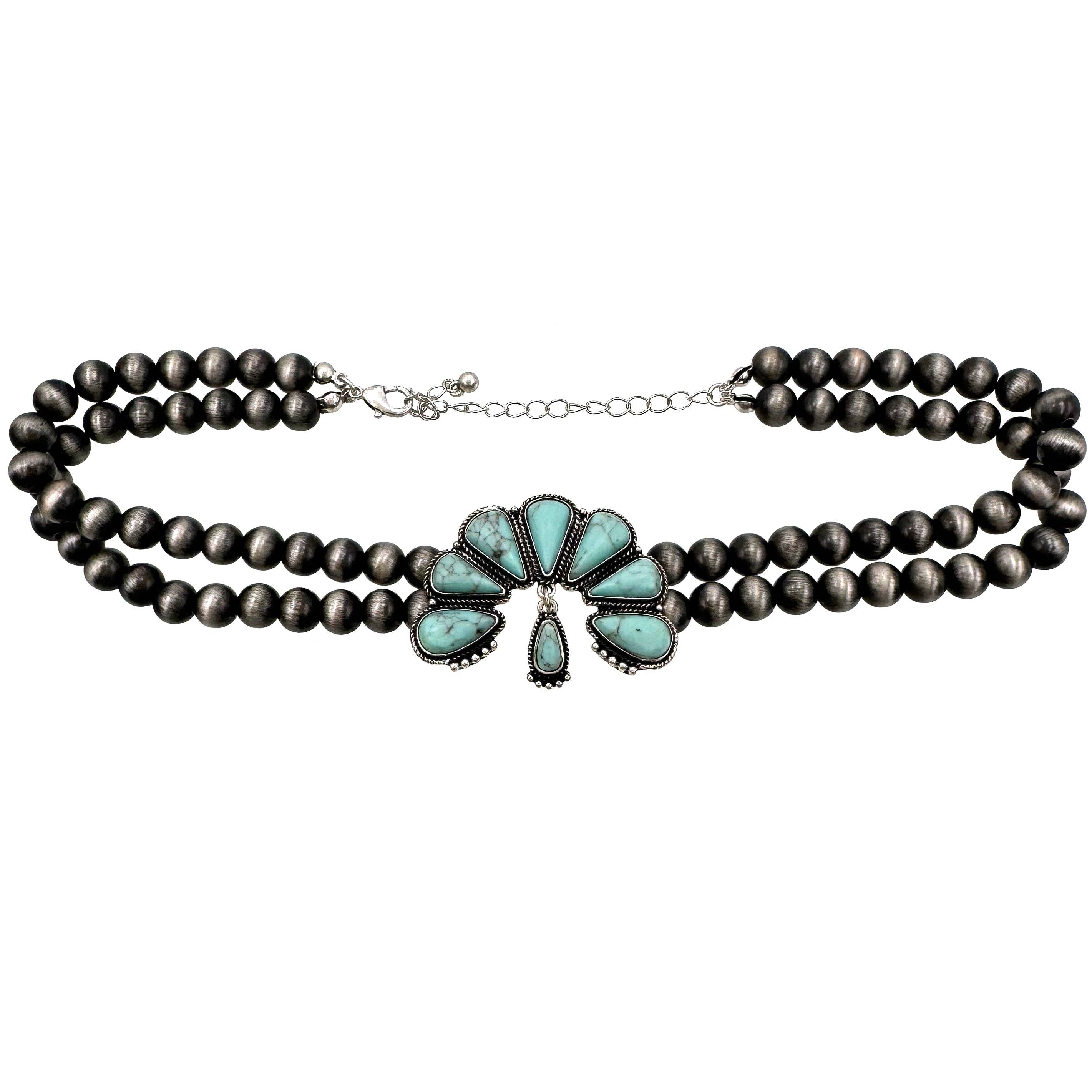 Western Turquoise Blossom Choker Necklace