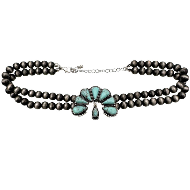 Western Turquoise Blossom Choker Necklace