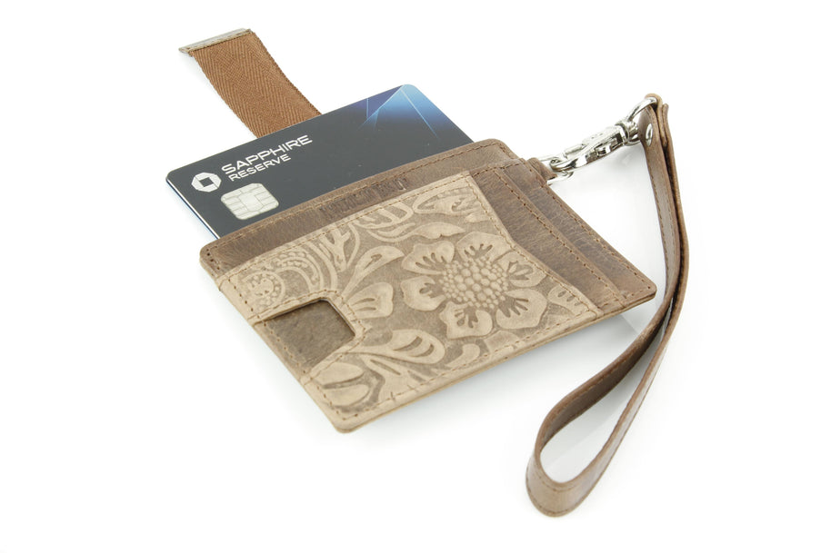 Small ID Wristlet Floral Filigree Leather