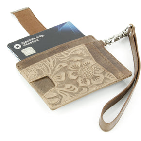 Small ID Wristlet Floral Filigree Leather