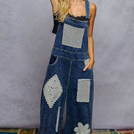 Crochet contrast patch overalls