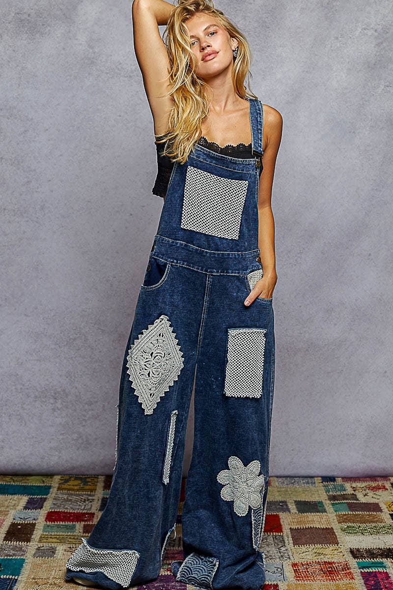 Crochet contrast patch overalls