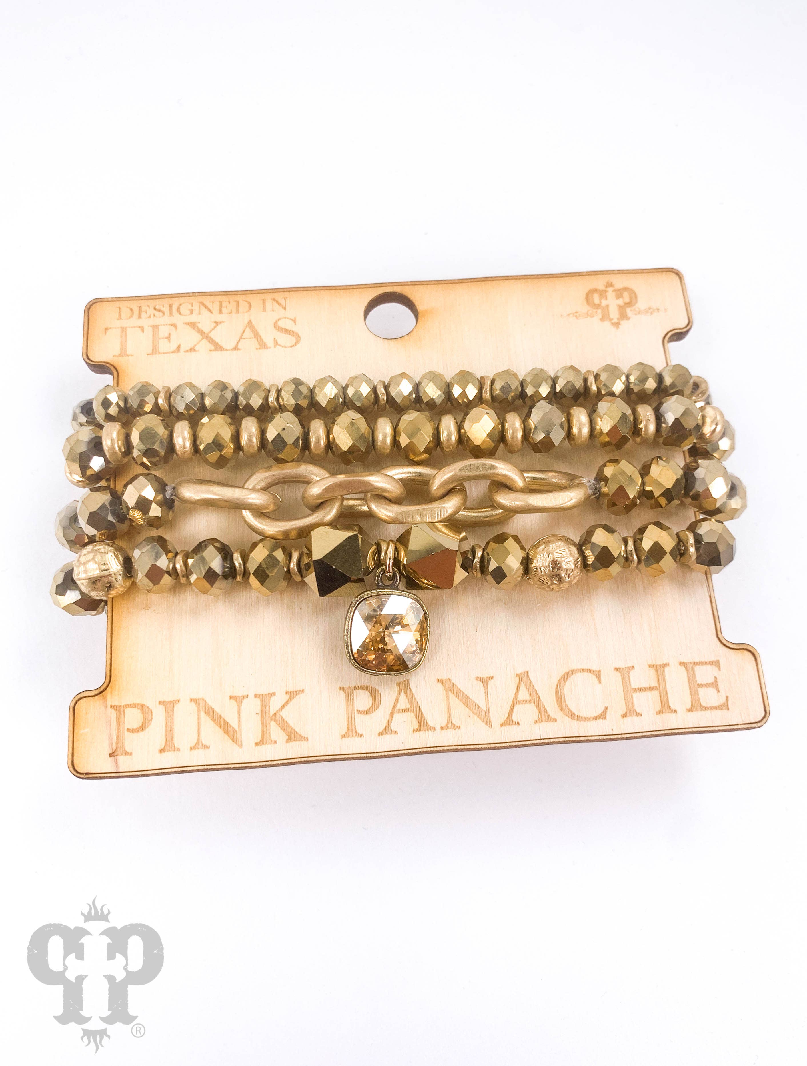 European crystal & chain bracelet stack