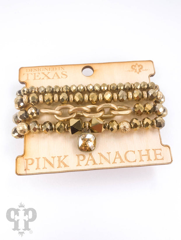 European crystal & chain bracelet stack