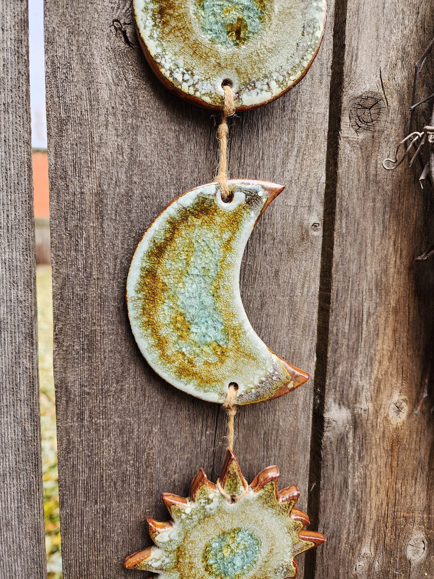 Handmade Celestial Wall Hanging, Sun Moon Stars: Black & Cream