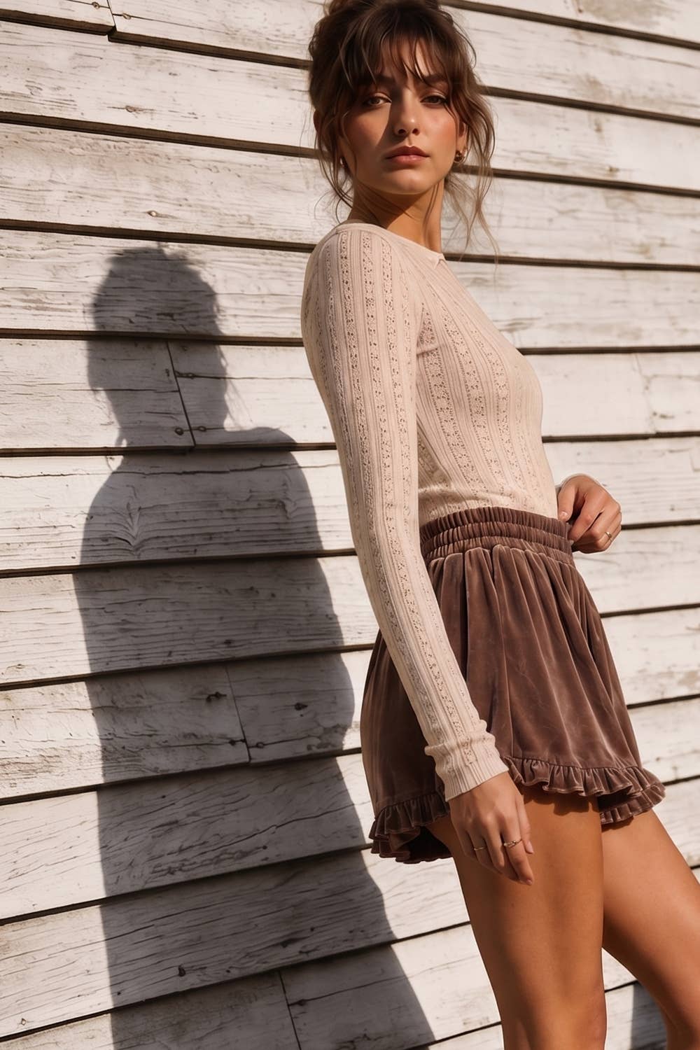 High-Waist Ruffle Velour Shorts