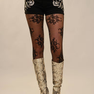 Embroidered Studded Black Denim Shorts