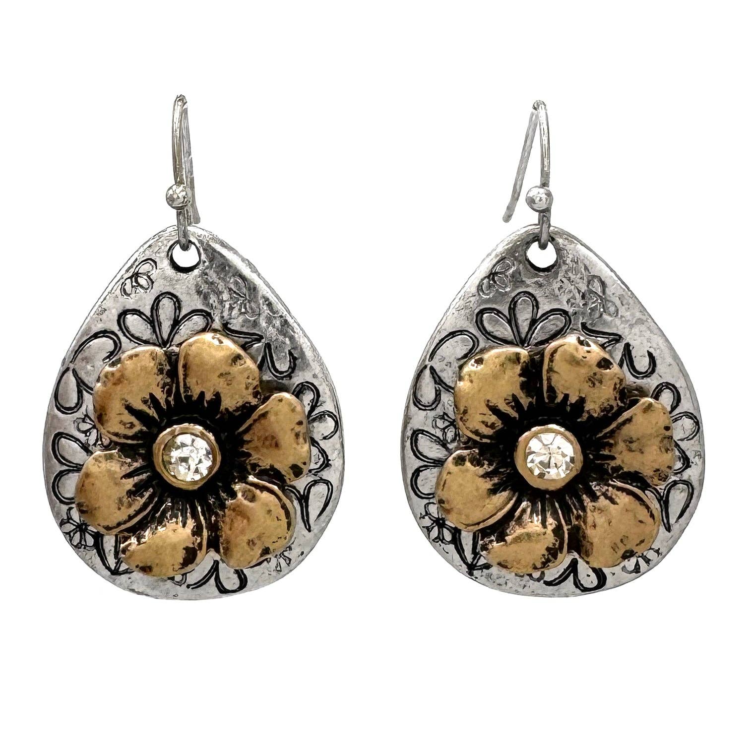 Gold Teardrop Flower Earrings