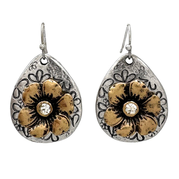 Gold Teardrop Flower Earrings