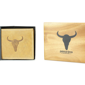 Men’s Bi-Fold Wallet with Bison Skull, Tan