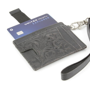 Small ID Wristlet Floral Filigree Leather