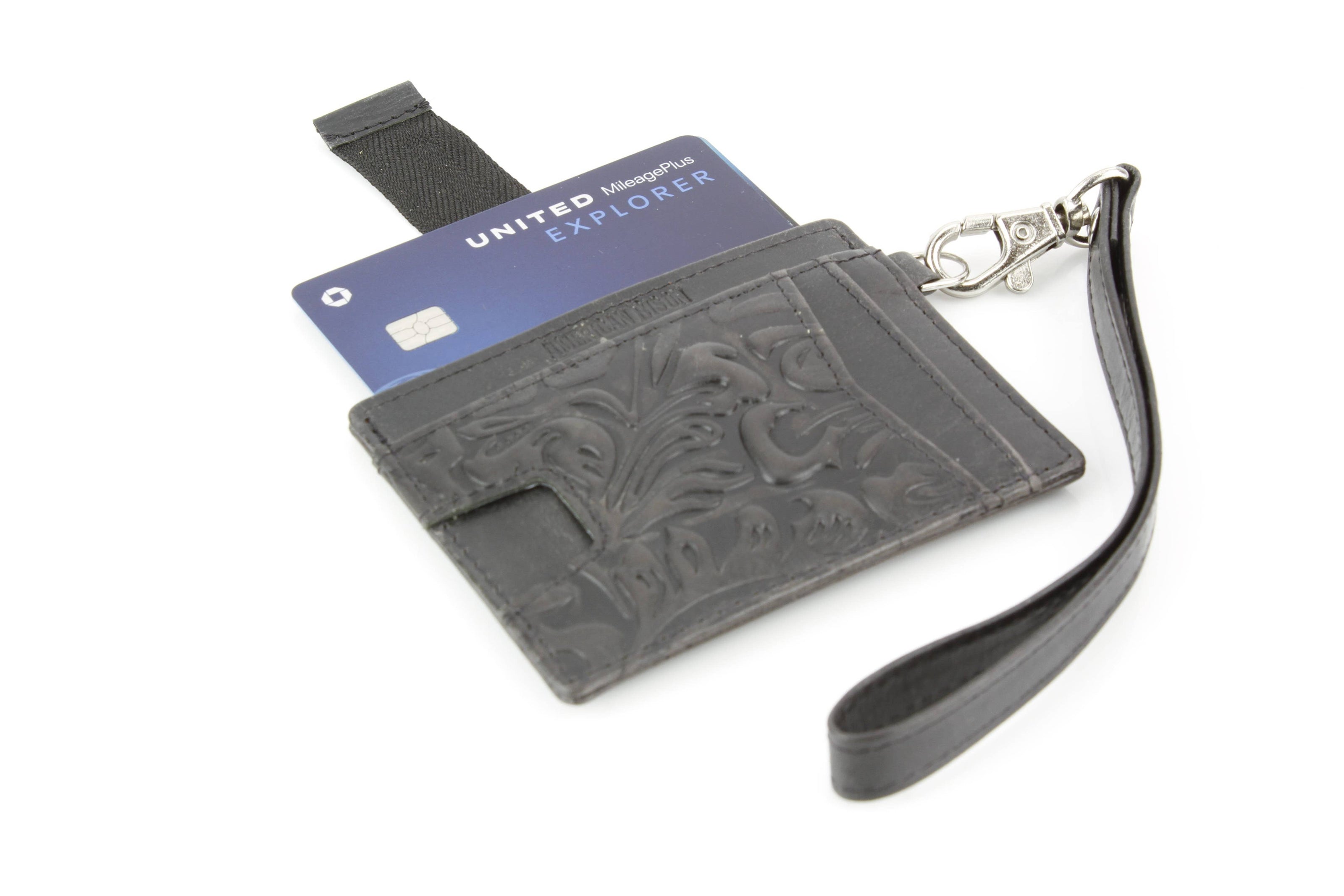 Small ID Wristlet Floral Filigree Leather