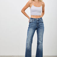 Mid-Rise Boot Cut Distressed Jean