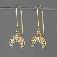 Vintage Deco Crescents w/ Tiny Crystals Earrings