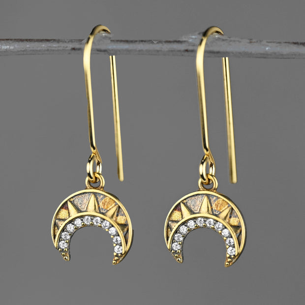 Vintage Deco Crescents w/ Tiny Crystals Earrings
