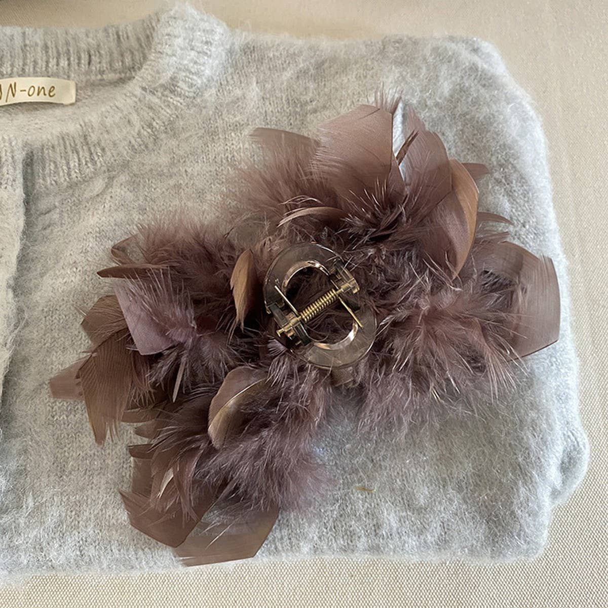 French Ostrich Feather Hair Claw