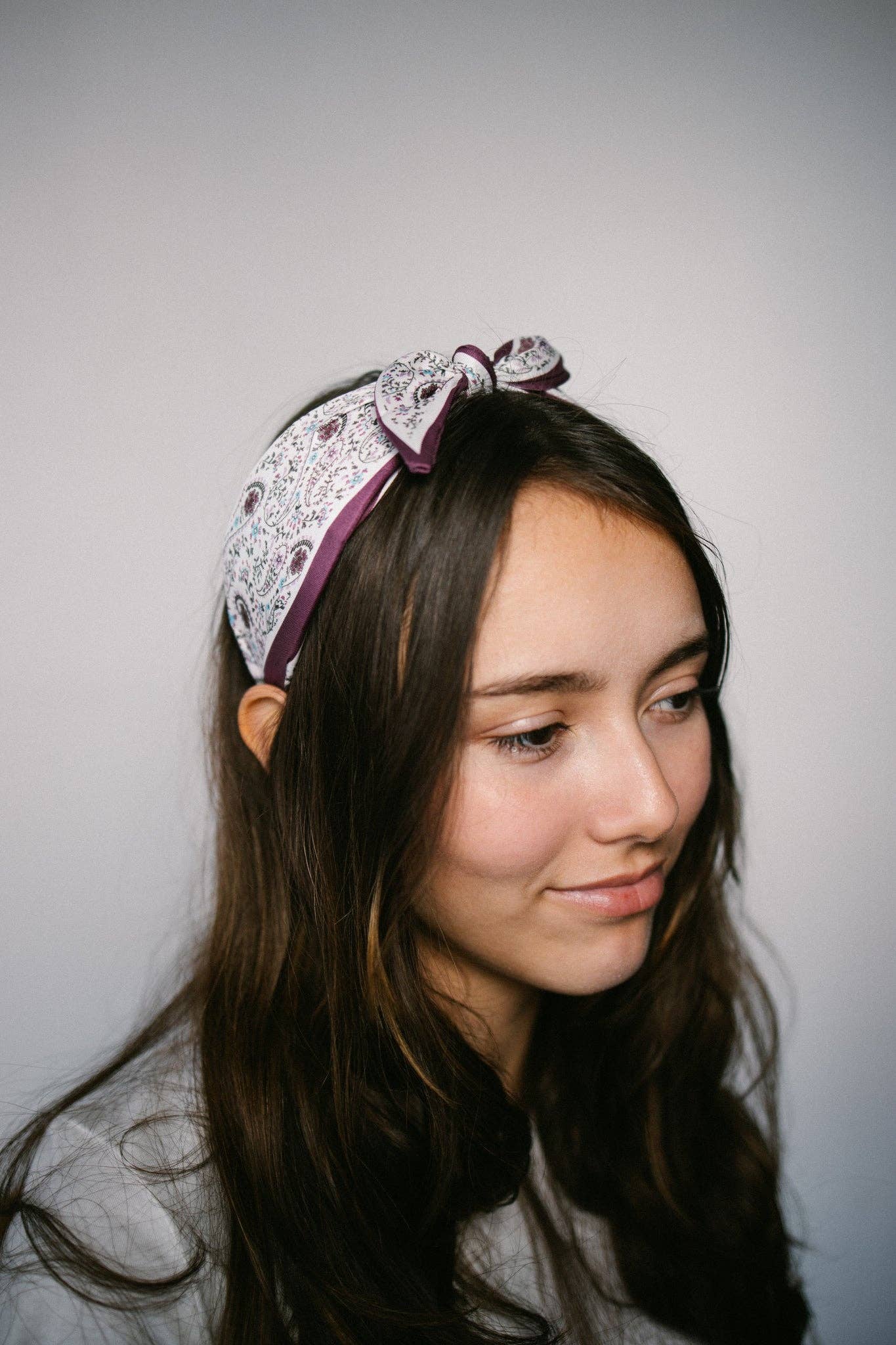 Purple Paisley Boho Satin Scarf Bow Knot Headband