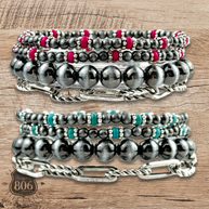 Western burnished pearl bead & chain bracelet set