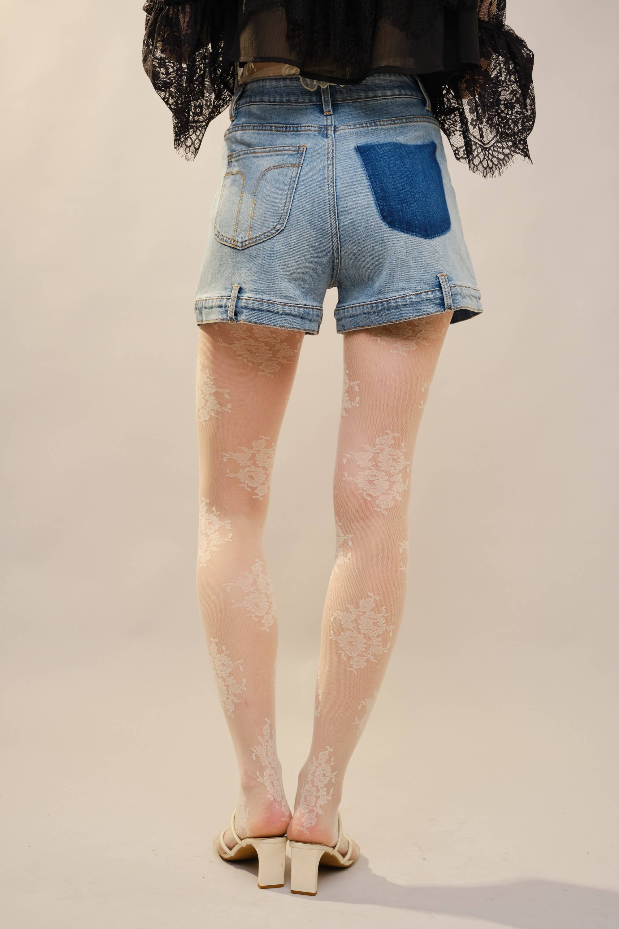 High Rise Patch Pocket Denim Shorts