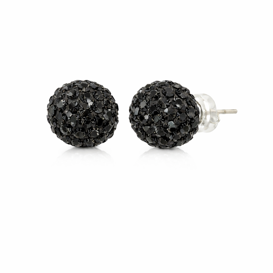 Sterling Silver CZ Fireball Studs, Black