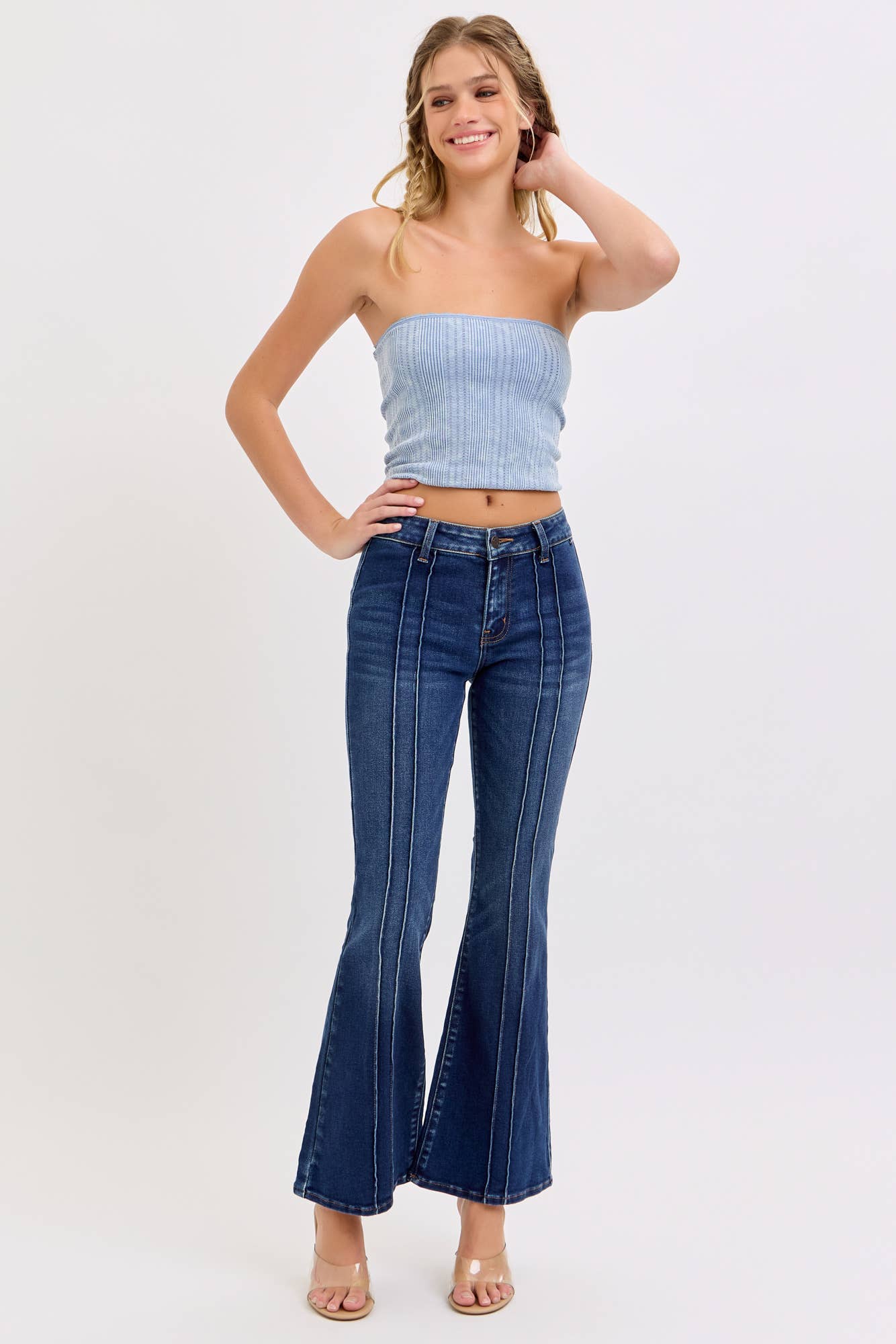 Mid-Rise Flare with Pintuck Jeans, 30