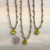 Petite Olivine Crystal Flower Crocheted Necklace