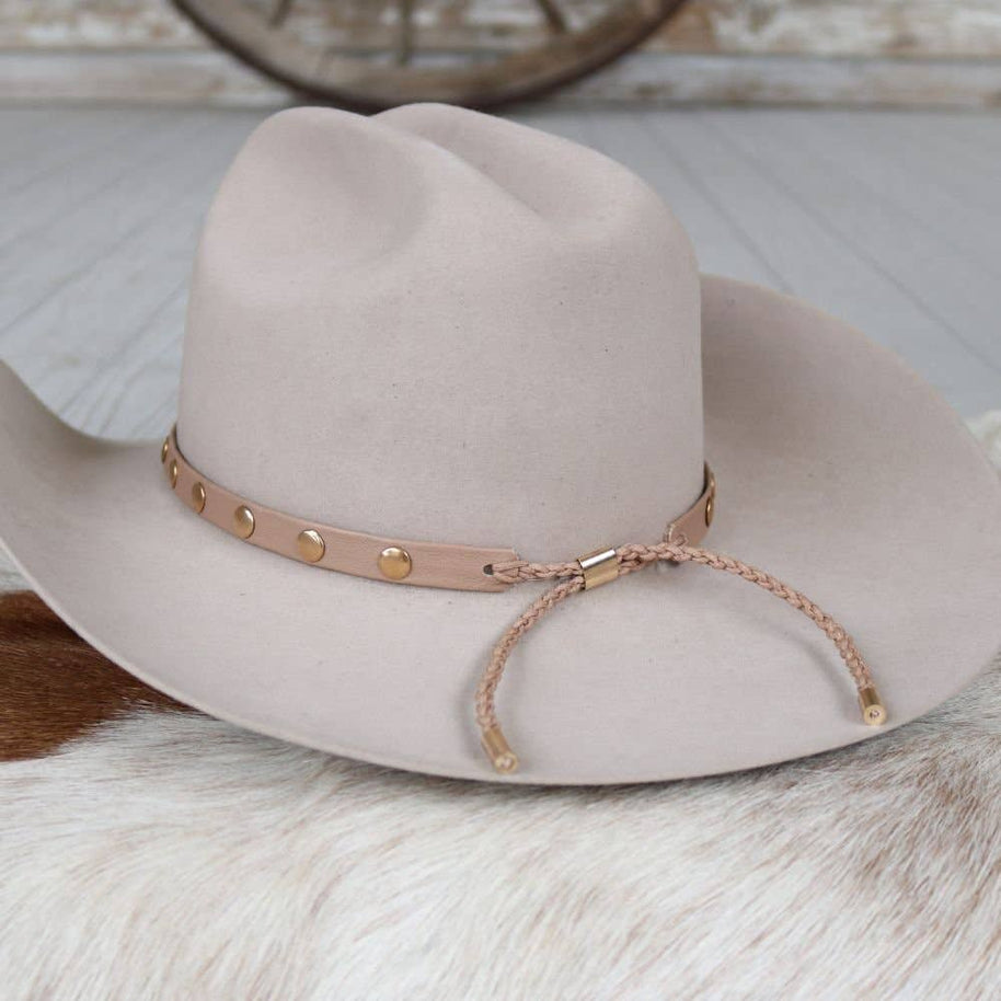 Taupe Studded Goat Leather Hat Band