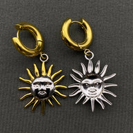 18K GP S.Steel Sun Charm Huggie Earrings