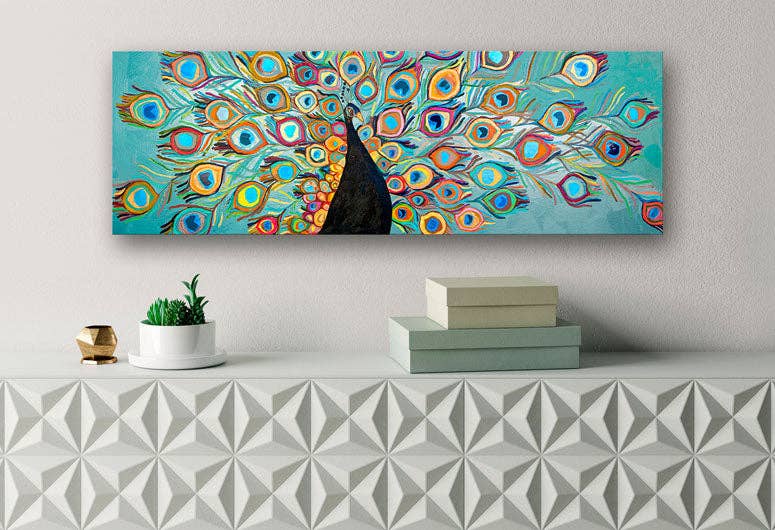 Peacock - Metallic Tide Pool Blue Canvas Wall Art