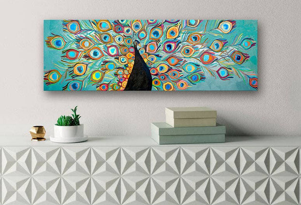 Peacock - Metallic Tide Pool Blue Canvas Wall Art