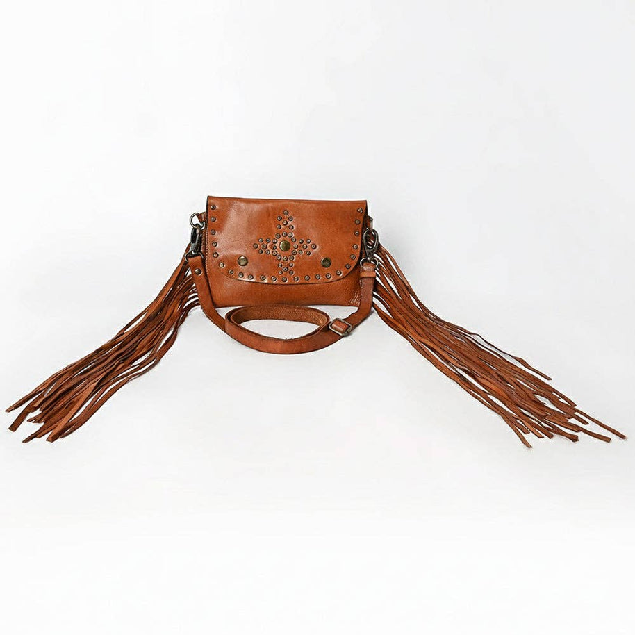 Spaghetti Western Leather & Fringe Envelope Purse, Caramel